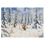 Jan Bergerlind Christmas Postcards - Tomte's Skiing - Honey Beeswax