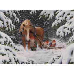 Jan Bergerlind Christmas Postcards - Tomte Sawing Logs - Honey Beeswax