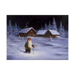 Jan Bergerlind Christmas Postcards - Tomte going for a Walk - Honey Beeswax