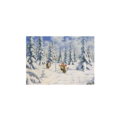 Jan Bergerlind Christmas Postcards - Tomte's Skiing - Honey Beeswax