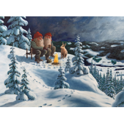 Jan Bergerlind Christmas Postcards - Two Tomte and Hare - Honey Beeswax