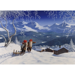Jan Bergerlind Jul Cards - Tomte and frozen trees - Honey Beeswax