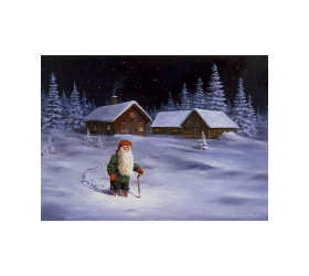 Jan Bergerlind Christmas Postcards - Tomte going for a Walk - Honey Beeswax
