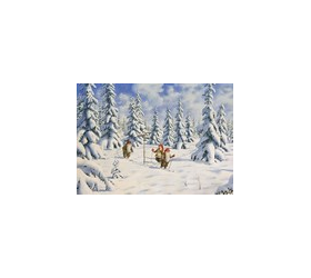 Jan Bergerlind Christmas Postcards - Tomte's Skiing - Honey Beeswax