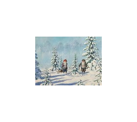 Jan Bergerlind Christmas Postcards - Tomte's and the Christmas Tree - Honey Beeswax