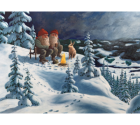 Jan Bergerlind Christmas Postcards - Two Tomte and Hare - Honey Beeswax