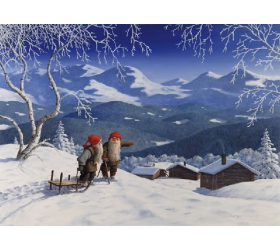 Jan Bergerlind Jul Cards - Tomte and frozen trees - Honey Beeswax