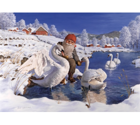 Jan Bergerlind Christmas Postcards - Tomte and swans - Honey Beeswax