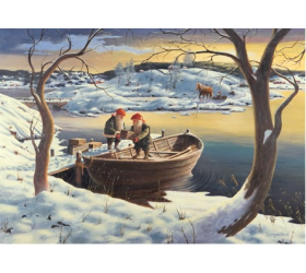 Jan Bergerlind Christmas Postcards - Tomte getting supplies - Honey Beeswax